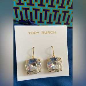 Tory Burch Clear Crystal Drop Earrings